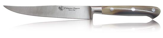 スカルペリアステーキナイフ、ヴィカーリオ、ハンドメイド、イタリア製、オリーブ、牛角、ABS